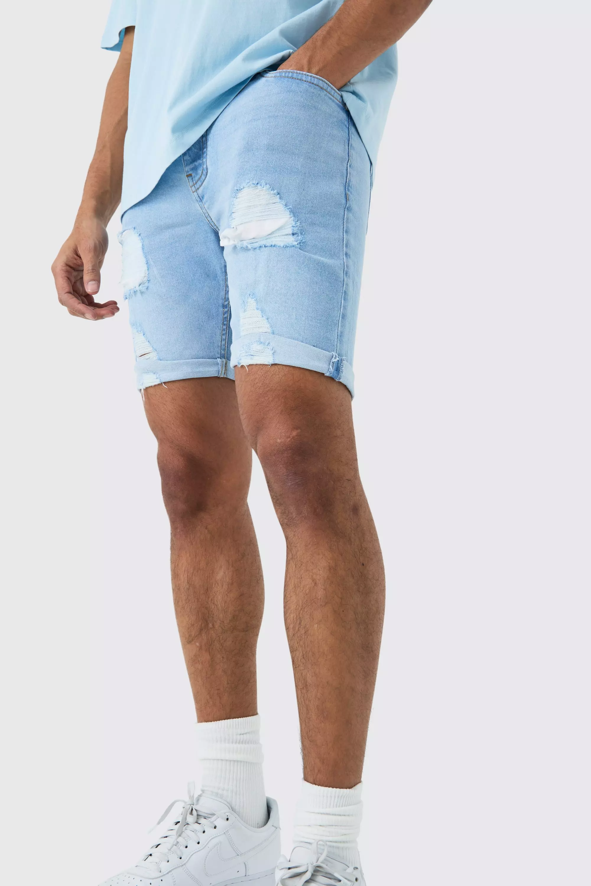 Stretch distressed cheap denim shorts